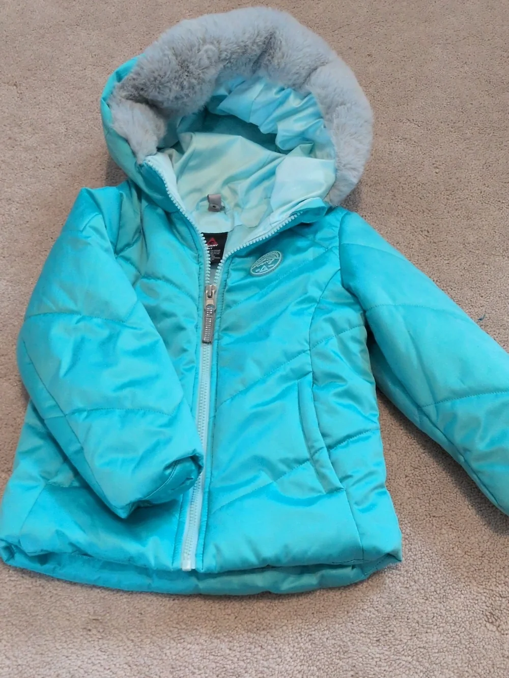 Gerry Weber Kids Aqua Teal Puffer Jacket with Faux Fur Trim - 4T